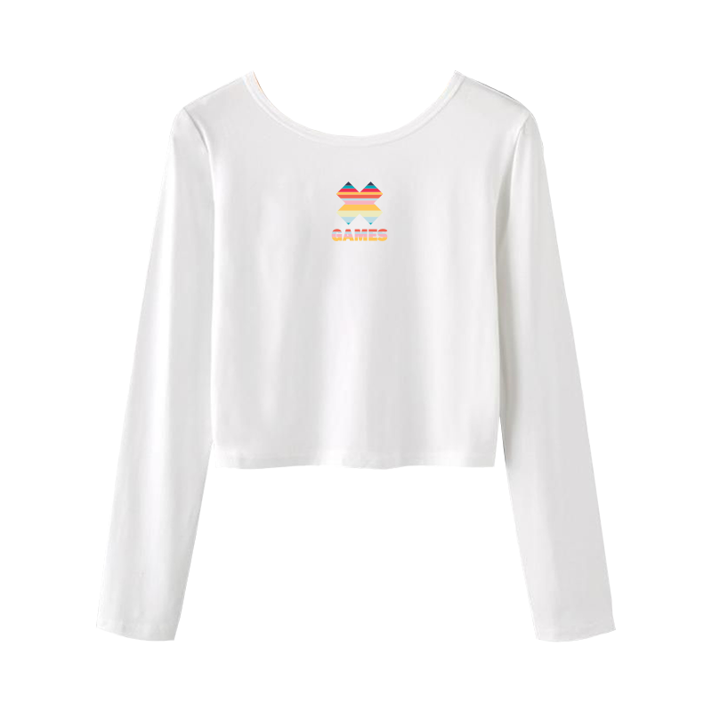 WHITE RAINBOW LONG SLEEVE CROP TOP